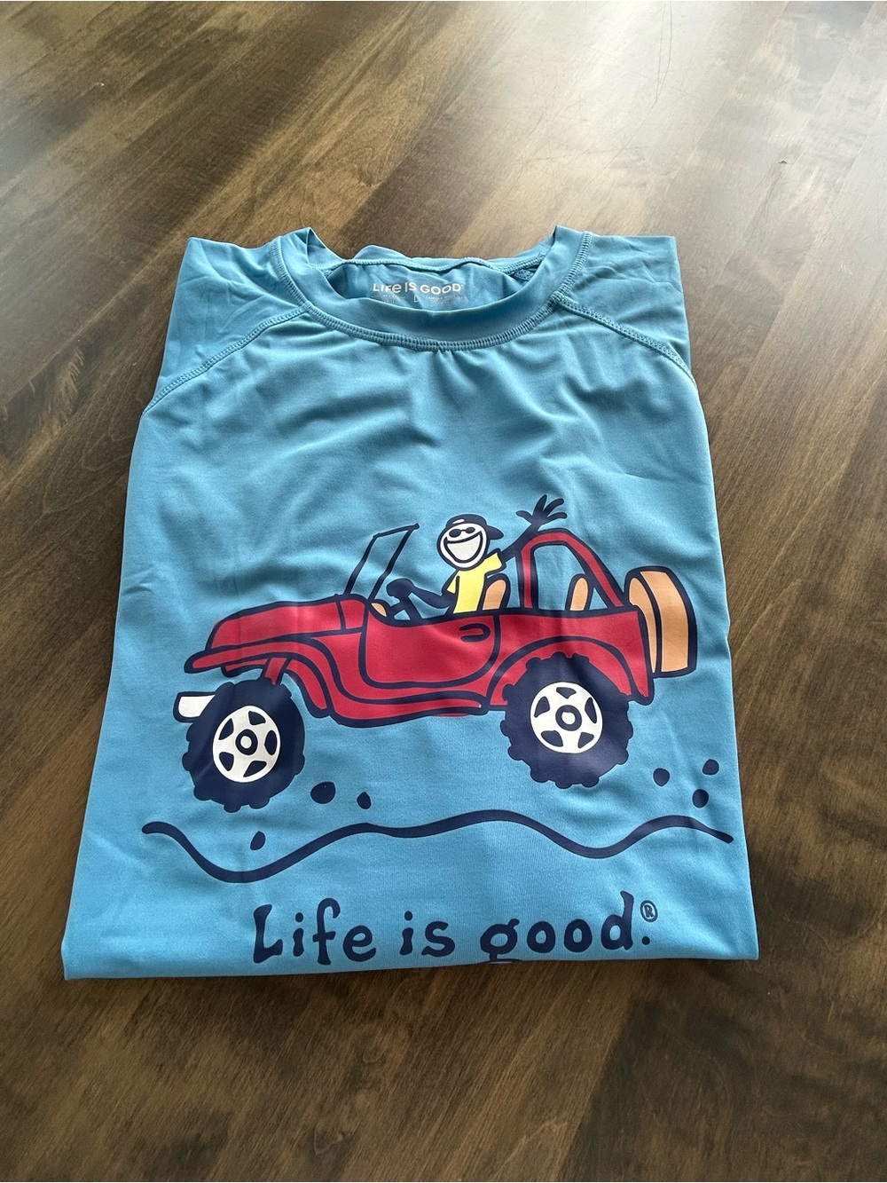 Life Is Good Blue Long Sleeve Tee with Red Jeep Graphic